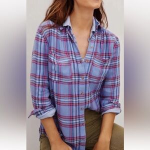 Pilcro Blue and Pink Plaid Button Down Wool Bend Shirt XSmall